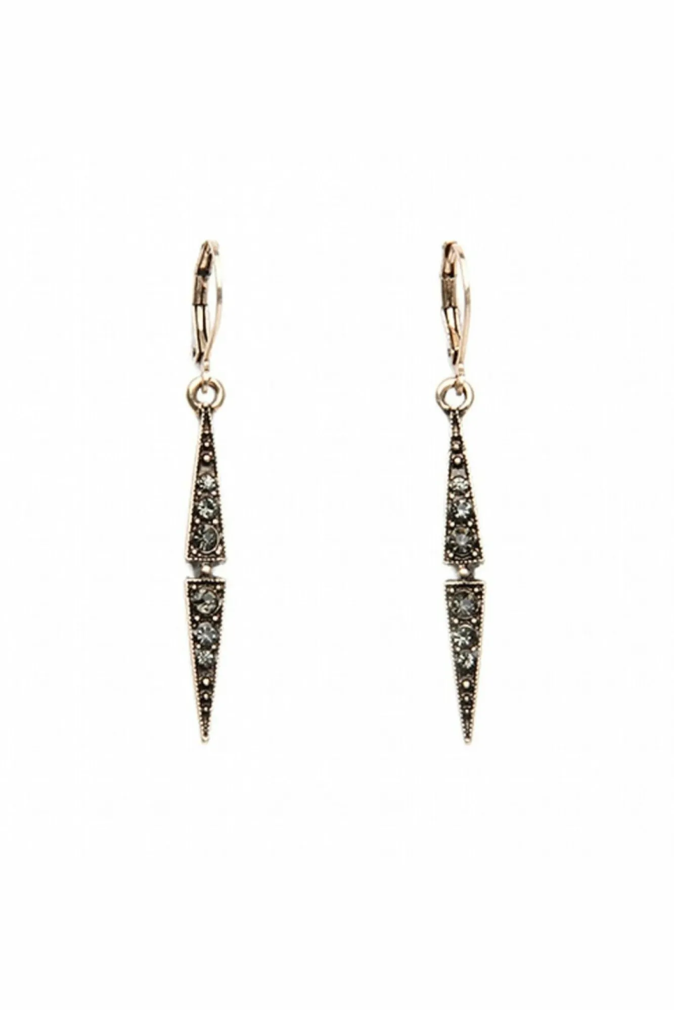 Jewellery^Last True Angel Thin Drop Crystal Earring In Gold & Pewter Antiquegold
