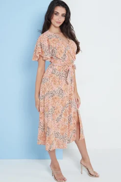 Midi Dresses^Lilura London Angel Sleeves Midi Wrap Dress Multicolour
