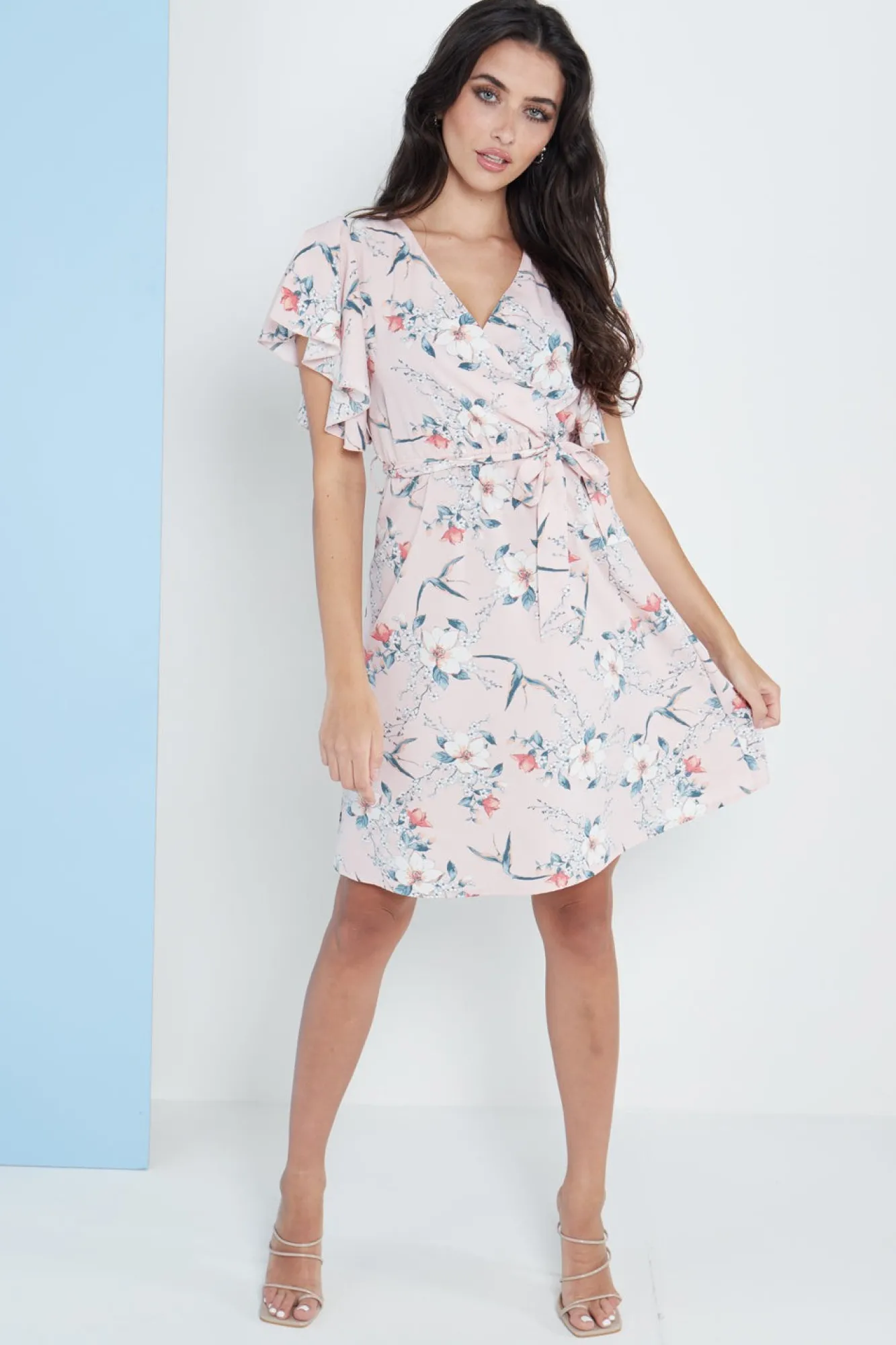 Midi Dresses^Lilura London Angel Sleeves Wrap Dress In Floral Print Pink