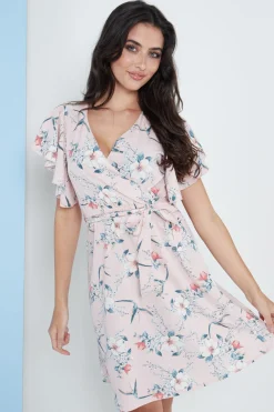 Midi Dresses^Lilura London Angel Sleeves Wrap Dress In Floral Print Pink