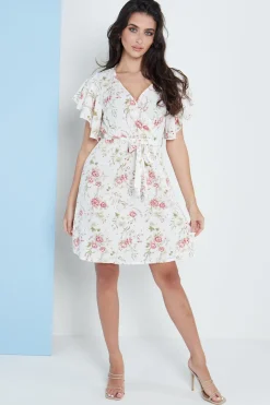 Mini Dresses^Lilura London Angel Sleeves Wrap Dress In Floral Print White