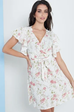 Mini Dresses^Lilura London Angel Sleeves Wrap Dress In Floral Print White