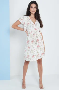 Mini Dresses^Lilura London Angel Sleeves Wrap Dress In Floral Print White