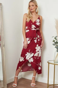 Midi Dresses^Lilura London Cami Wrap Midi Dress In Floral Print Red