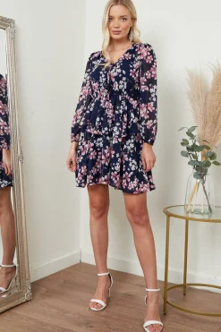Mini Dresses^Lilura London Floral Asymmetric Ruffle Mini Dress In Purple