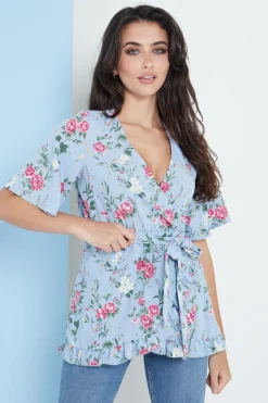 Blouses^Lilura London Floral Wrap Top Blue