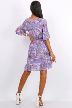 Mini Dresses^Lilura London Mini Wrap Dress With Frill Hem Floral Purple