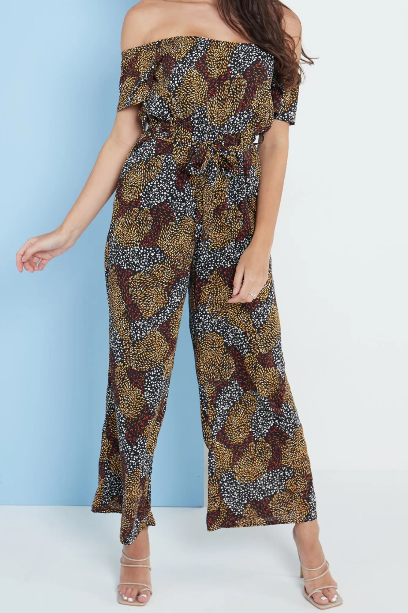 Jumpsuits^Lilura London Multi Spot Print Bardot Culotte Jumpsuit Multicolour