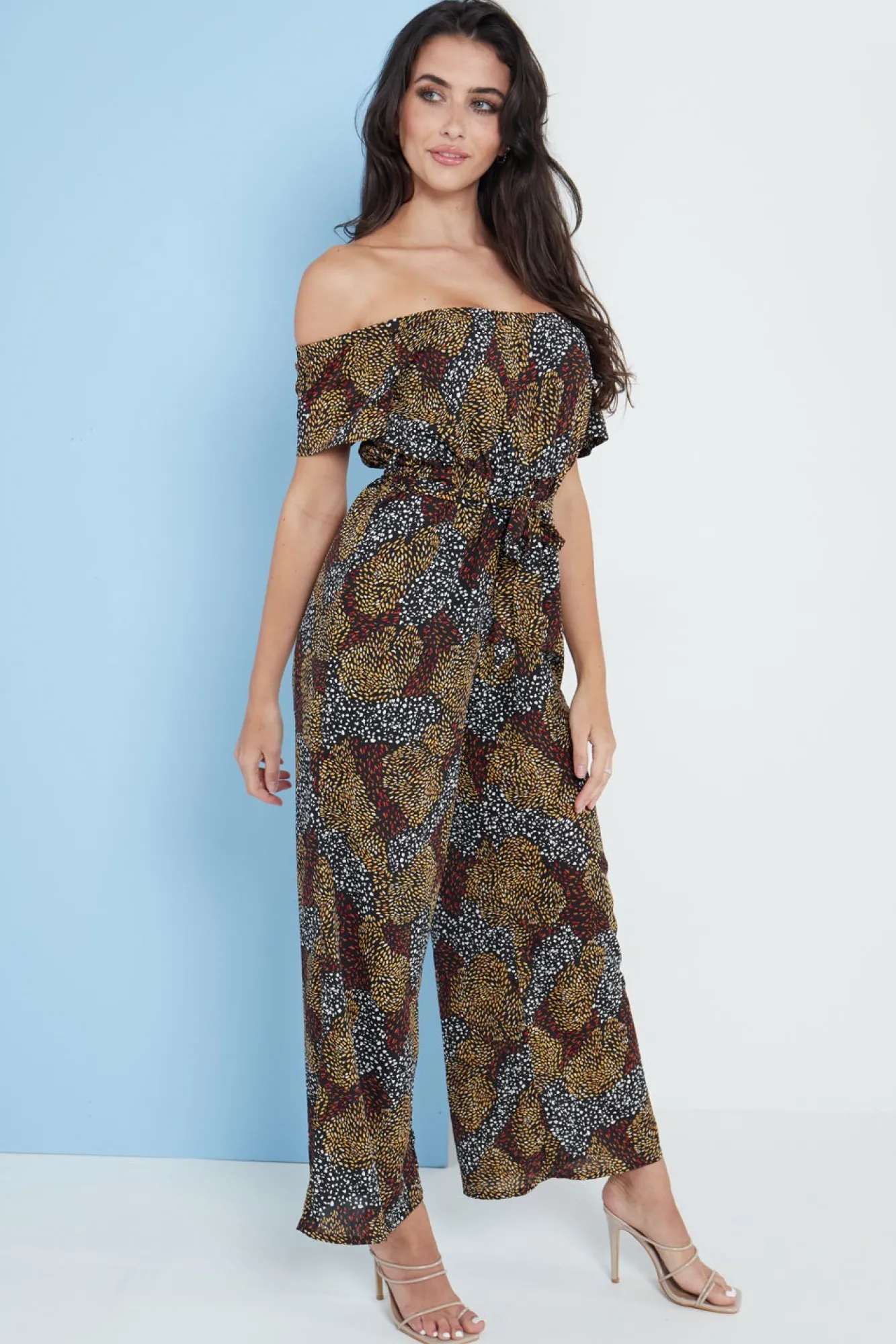 Jumpsuits^Lilura London Multi Spot Print Bardot Culotte Jumpsuit Multicolour