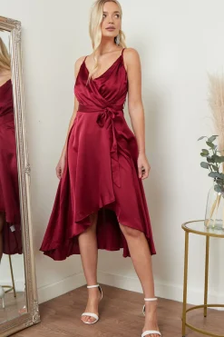 Midi Dresses^Lilura London Satin Cami Wrap Midi Dress Red
