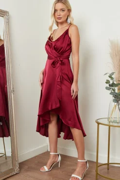 Midi Dresses^Lilura London Satin Cami Wrap Midi Dress Red