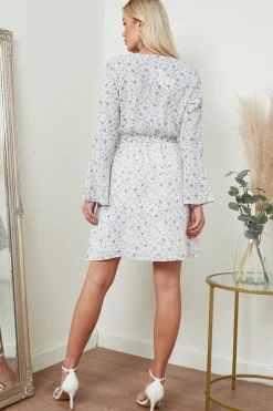 Midi Dresses^Lilura London Wrap Dress With Frill Sleeve In Floral White