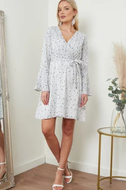 Midi Dresses^Lilura London Wrap Dress With Frill Sleeve In Floral White