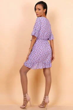 Mini Dresses^Lilura London Wrap Front Mini Dress With Tie Waist Purple