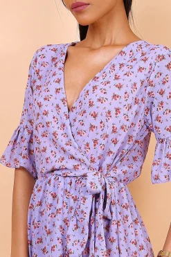 Mini Dresses^Lilura London Wrap Front Mini Dress With Tie Waist Purple