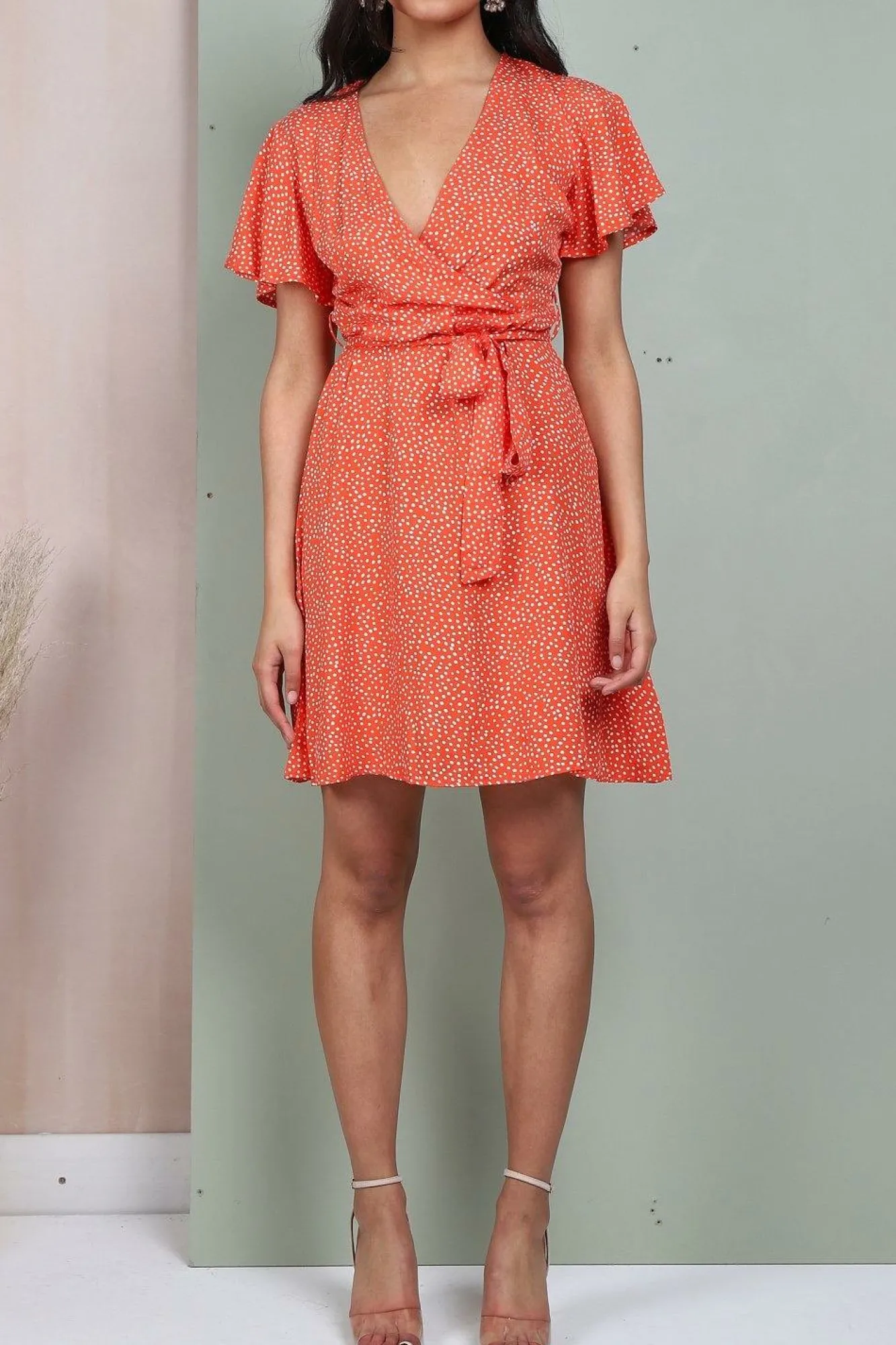 Mini Dresses^Lilura London Wrap Front Mini Dress In Polka Dot Orange