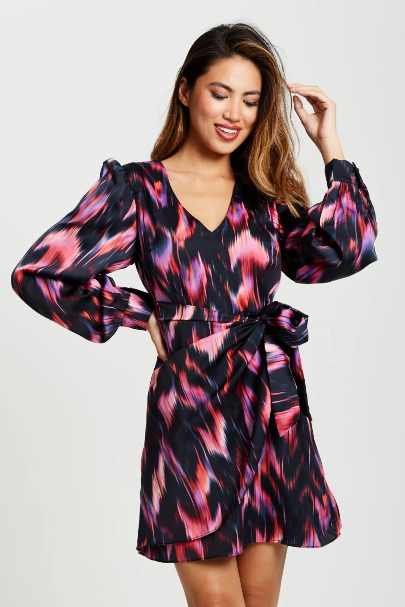 Mini Dresses^Liquorish Abstract Ikat Print Mini Wrap Dress In Black