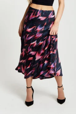 Skirts^Liquorish Abstract Ikat Print Midi Skirt In Black And Pink Blackpink
