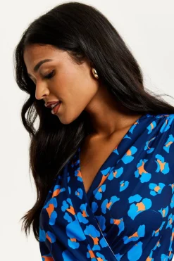 Midi Dresses^Liquorish Abstract Print Midi Fake Wrap Dress Blue