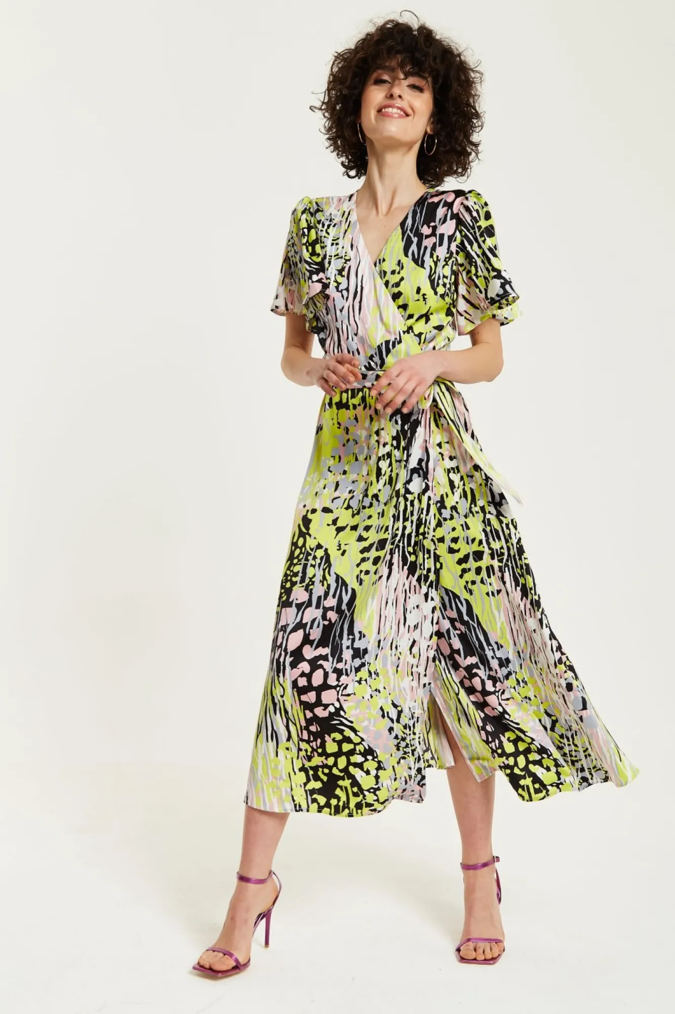 Midi Dresses^Liquorish Abstract Print Midi Wrap Dress Multicolour