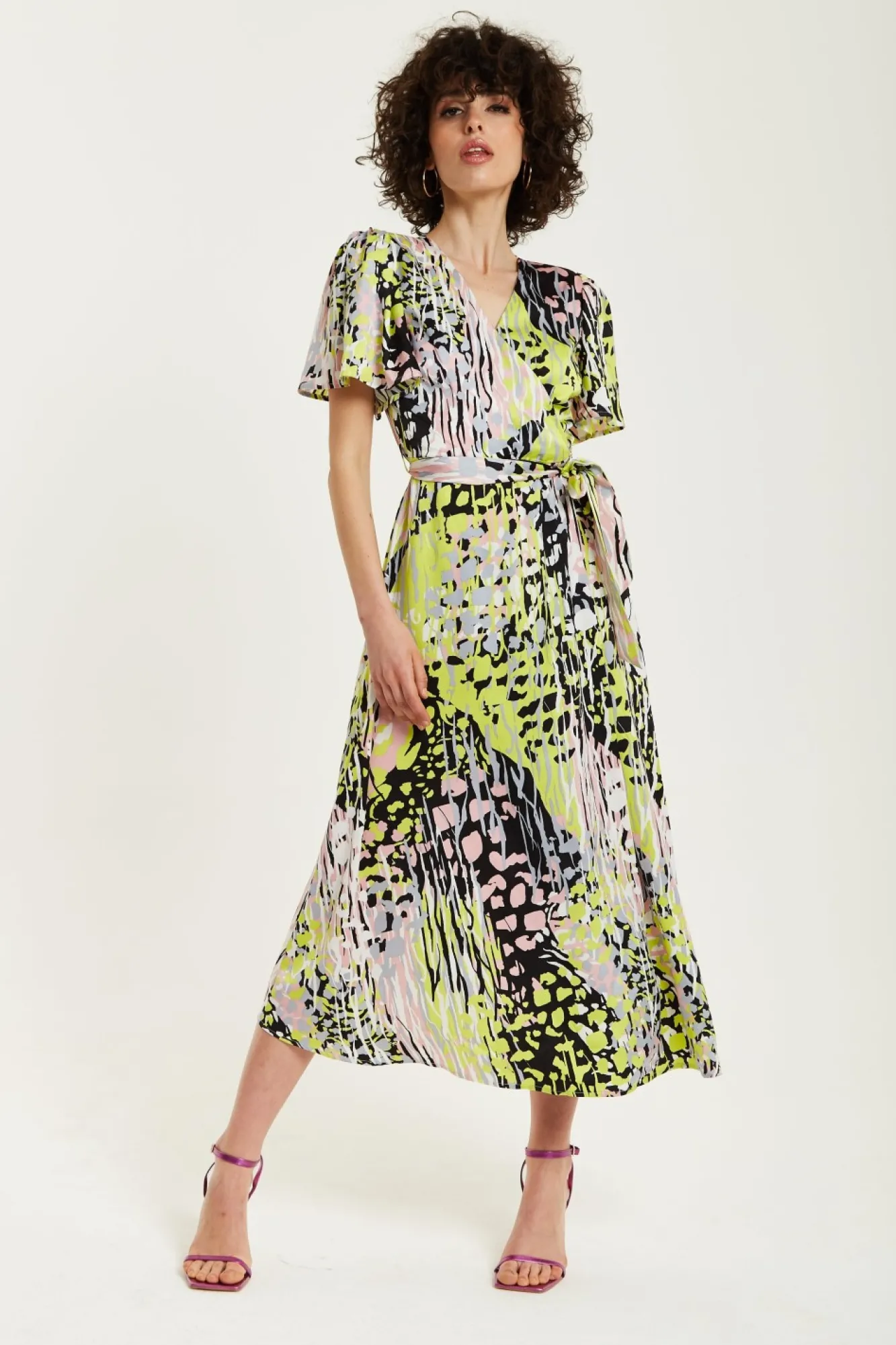 Midi Dresses^Liquorish Abstract Print Midi Wrap Dress Multicolour