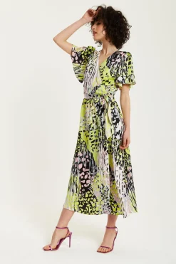 Midi Dresses^Liquorish Abstract Print Midi Wrap Dress Multicolour