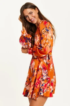 Mini Dresses^Liquorish Abstract Print Mini Wrap Dress Orange