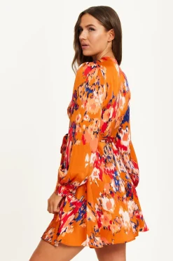 Mini Dresses^Liquorish Abstract Print Mini Wrap Dress Orange