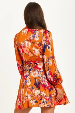 Mini Dresses^Liquorish Abstract Print Mini Wrap Dress Orange