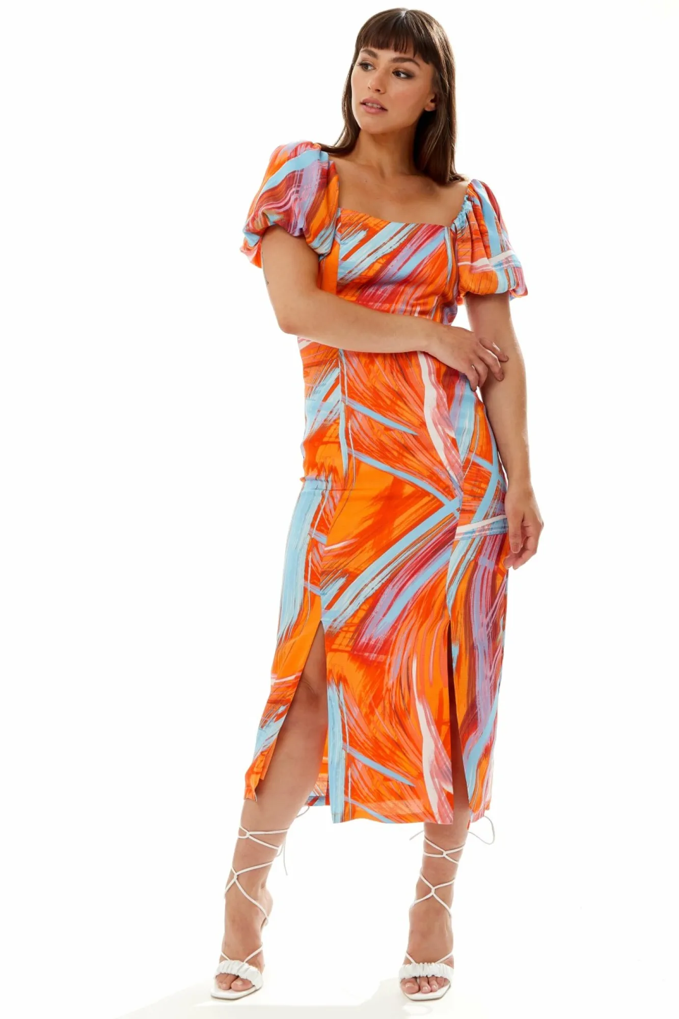 Midi Dresses^Liquorish Abstract Print Midi Dress In Orange