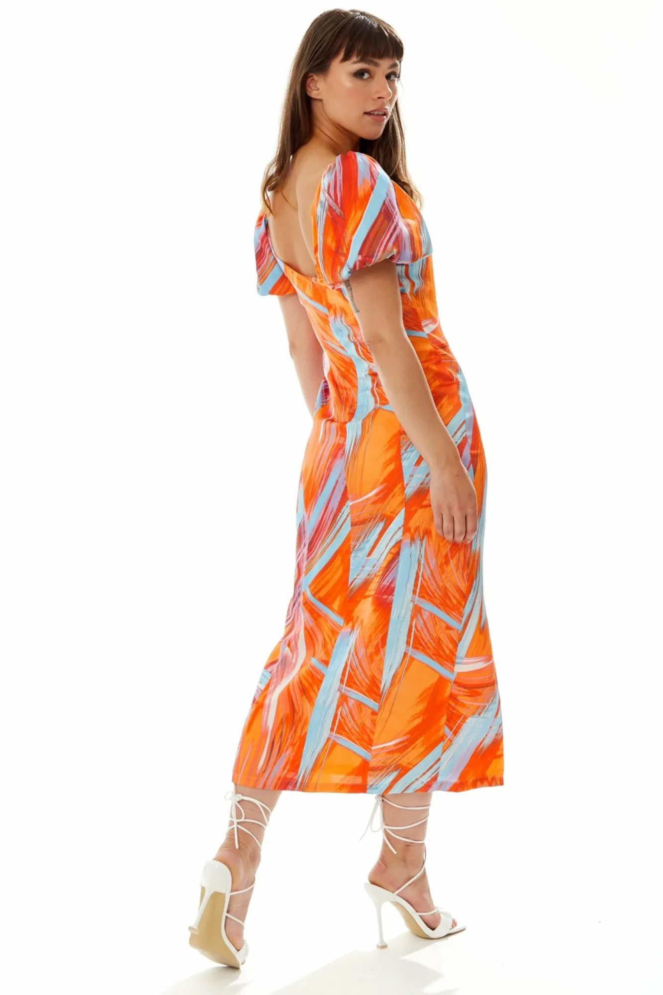 Midi Dresses^Liquorish Abstract Print Midi Dress In Orange