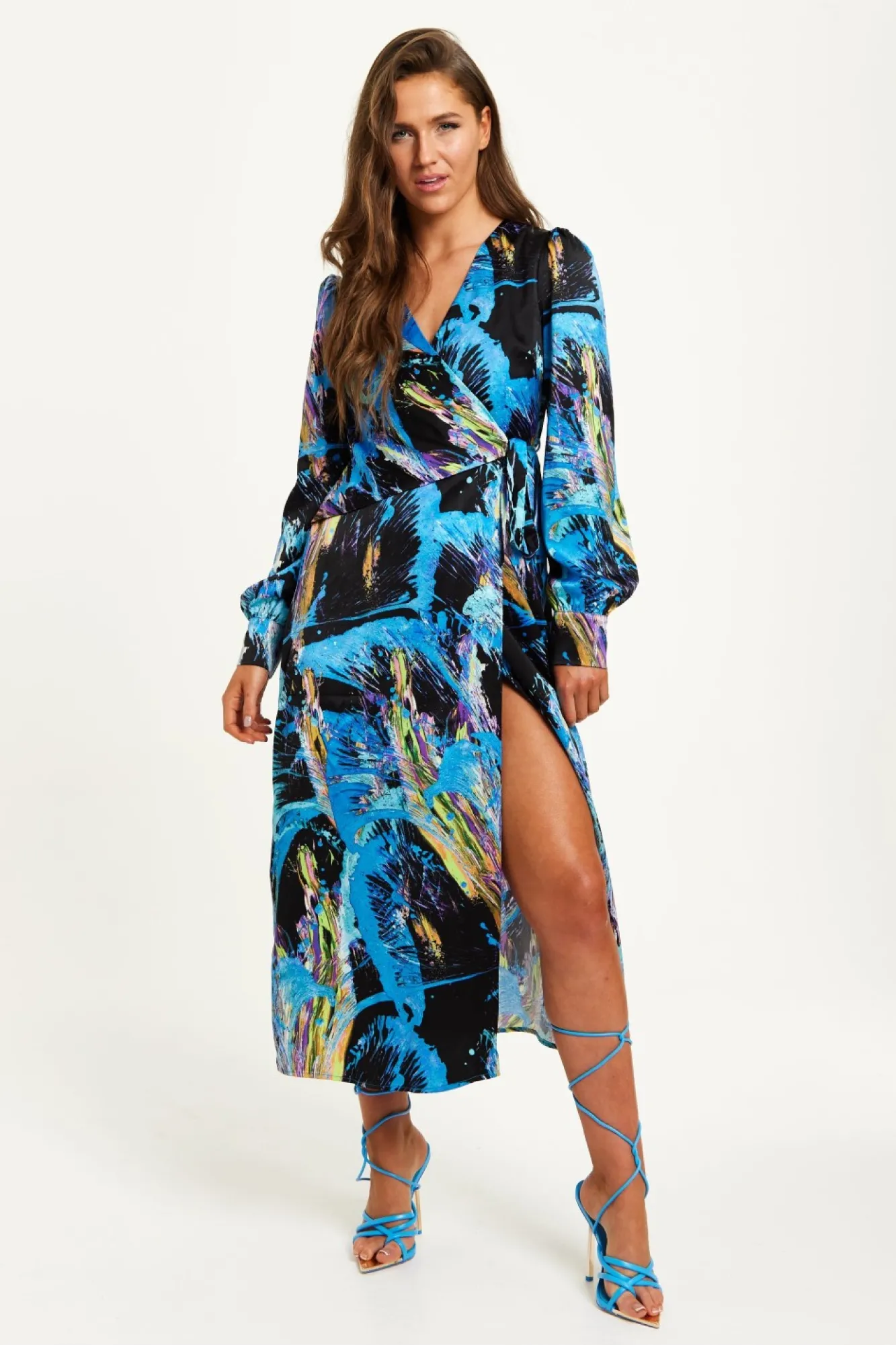 Midi Dresses^Liquorish Abstract Print Midi Wrap Dress Multicolour