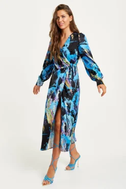 Midi Dresses^Liquorish Abstract Print Midi Wrap Dress Multicolour
