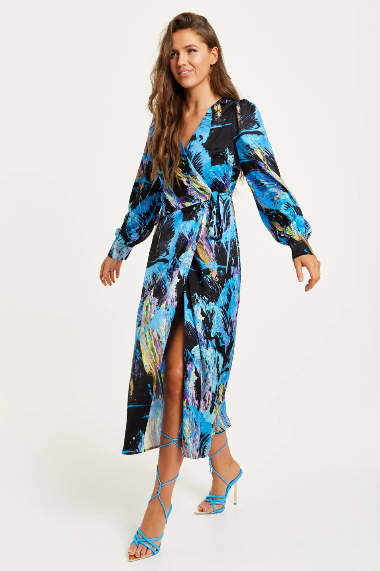 Midi Dresses^Liquorish Abstract Print Midi Wrap Dress Multicolour