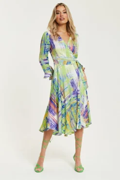 Midi Dresses^Liquorish Abstract Print Midi Wrap Dress In Green