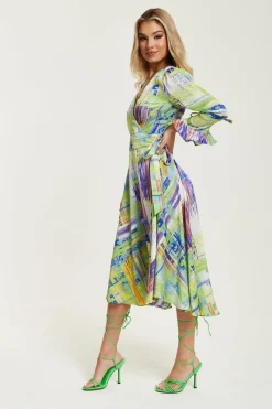 Midi Dresses^Liquorish Abstract Print Midi Wrap Dress In Green