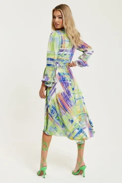 Midi Dresses^Liquorish Abstract Print Midi Wrap Dress In Green
