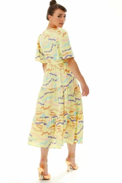 Midi Dresses^Liquorish Abstract Zebra Print Kimono Sleeves Midi Dress Yellow