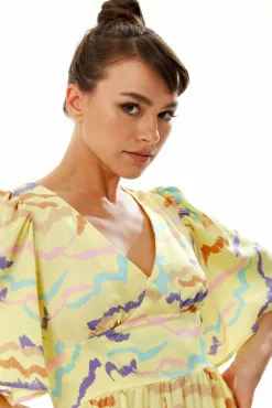 Midi Dresses^Liquorish Abstract Zebra Print Kimono Sleeves Midi Dress Yellow
