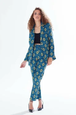 Outerwear^Liquorish African Print Suit Blazer In Blue, Yellow & Navy Blueyellownavy