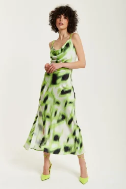 Midi Dresses^Liquorish And Black Abstract Print Cowl Neck Midi Green