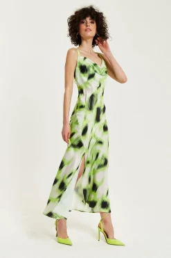 Midi Dresses^Liquorish And Black Abstract Print Cowl Neck Midi Green