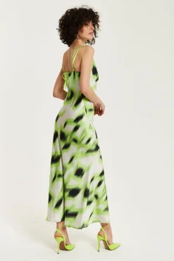Midi Dresses^Liquorish And Black Abstract Print Cowl Neck Midi Green