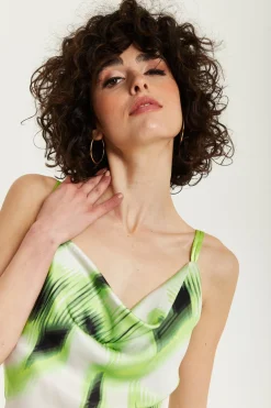 Midi Dresses^Liquorish And Black Abstract Print Cowl Neck Midi Green