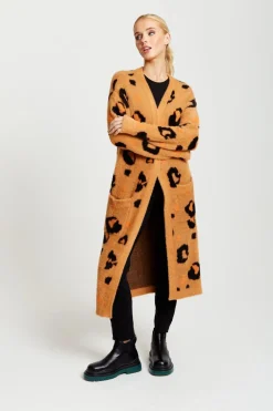 Cardigans^Liquorish Animal Pattern Longline Cardigan In Brown Orange