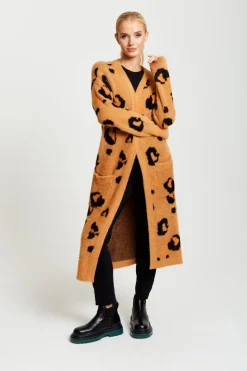 Cardigans^Liquorish Animal Pattern Longline Cardigan In Brown Orange