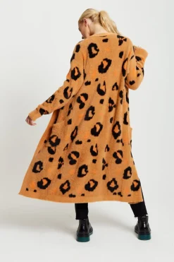 Cardigans^Liquorish Animal Pattern Longline Cardigan In Brown Orange