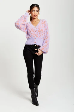 Cardigans^Liquorish Animal Pattern Fluffy Cardigan In Lilac