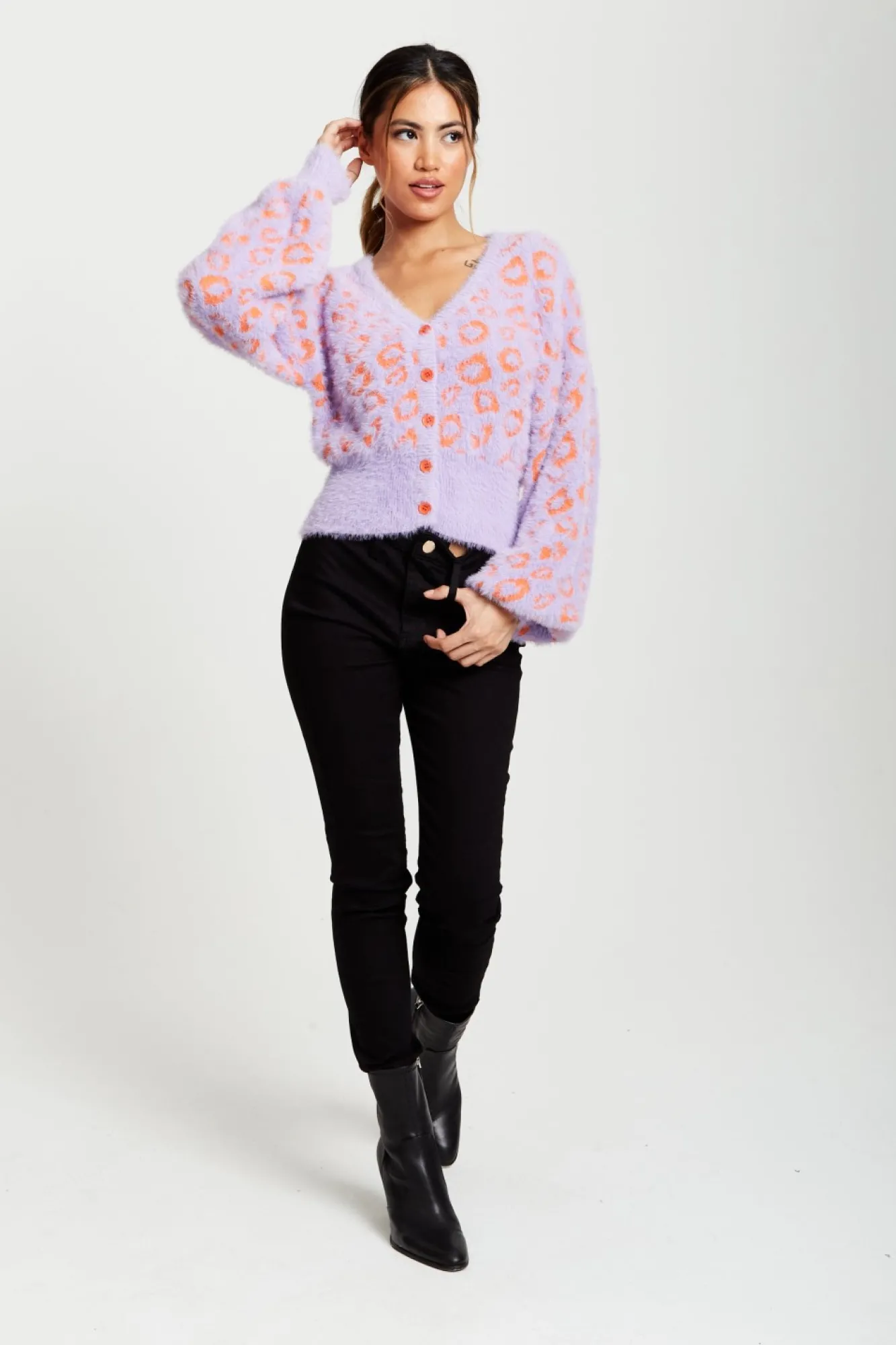 Cardigans^Liquorish Animal Pattern Fluffy Cardigan In Lilac