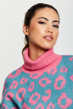 Jumpers^Liquorish Animal Pattern Roll Neck Jumper Pink